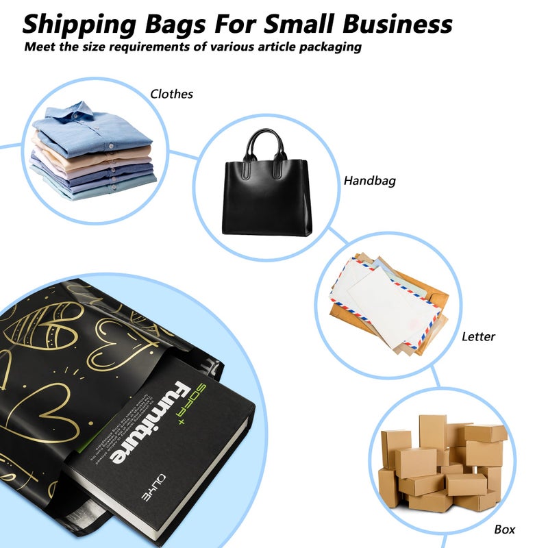 Vapulcio Poly Mailers 10x13 Inch 25 Pcs, Heart printed Thank You Shipping Bags with 2.4mil Thickness, Waterproof Mailing Envelopes, Strong Self-sealing Adhesive Poly Bags for Shipping - Image 5